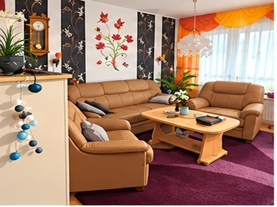 Wohnzimmer mit Sofa und Möbeln vor einer Haushaltsauflösung